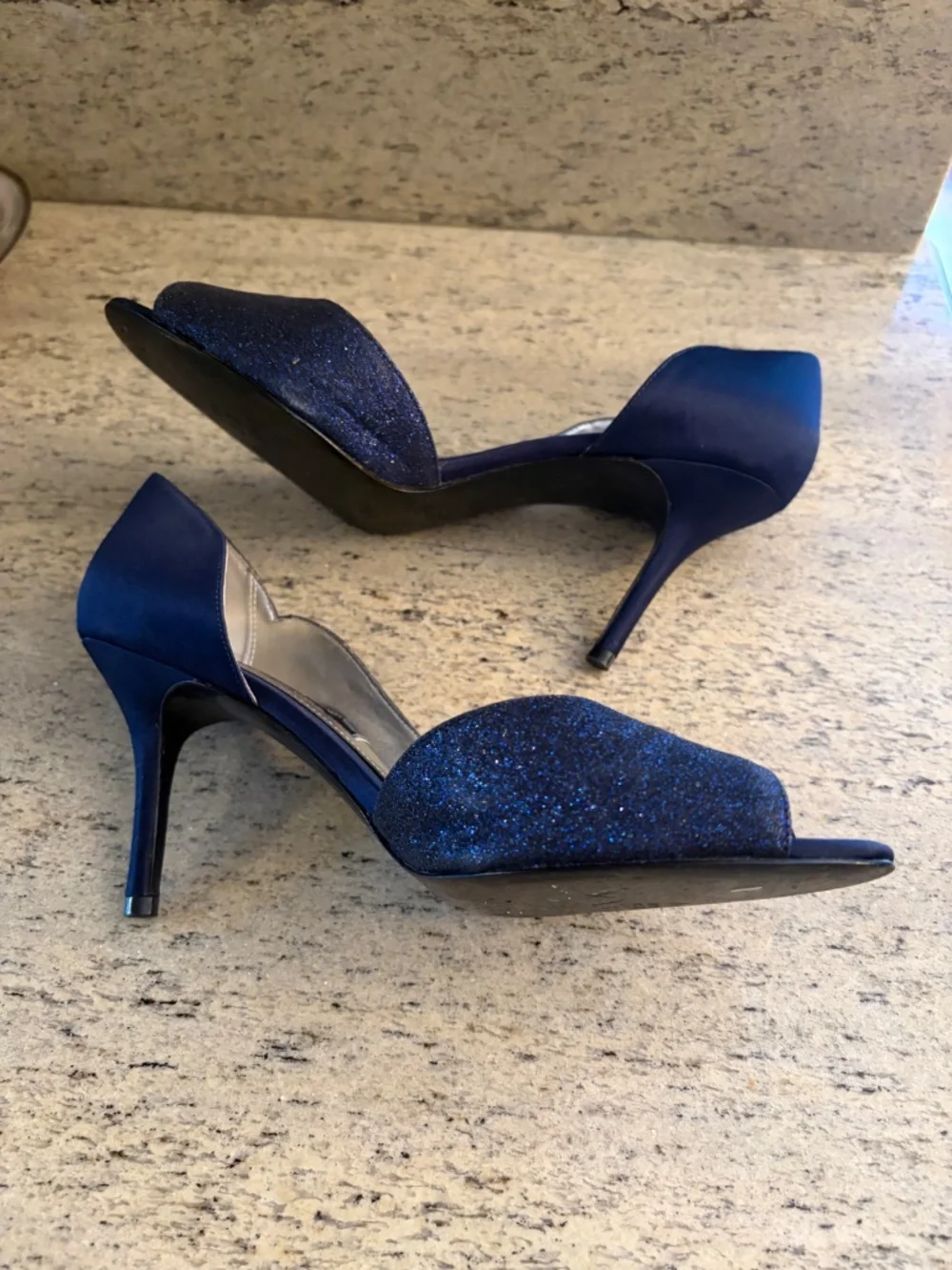 Nina of New York evening satin/glitter navy blue sandals Size 7.5 Medium